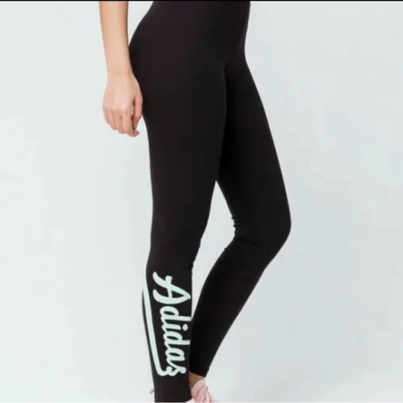 Adidas Originals Tights Leggings with Velvet Logo in (BLACK/MINT) (XS) - Picture 2 of 10